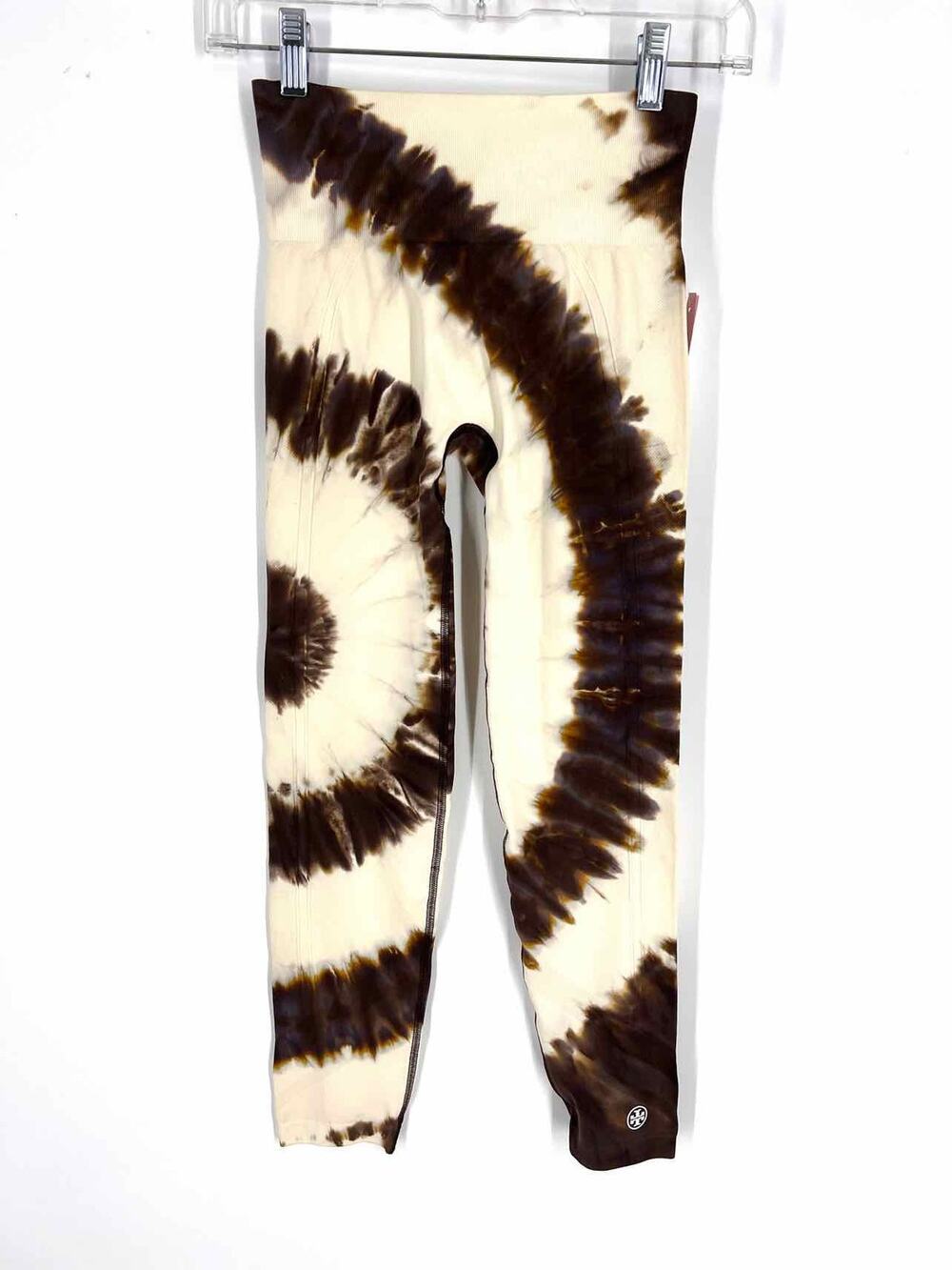 Tory Burch Size S Cream/Brown Tie Dye NEW Designer Leggings-Activewear